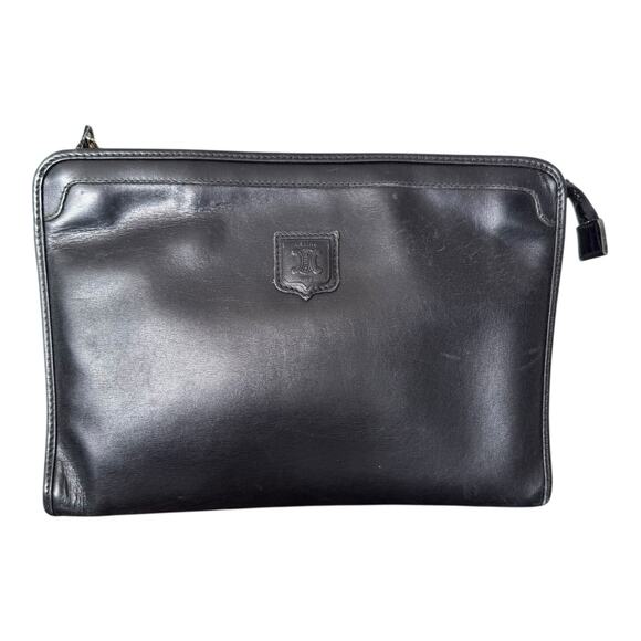 Vintage Celine Clutch Bag Leather Black Triomphe Pouch Purse - Picture 6 of 8